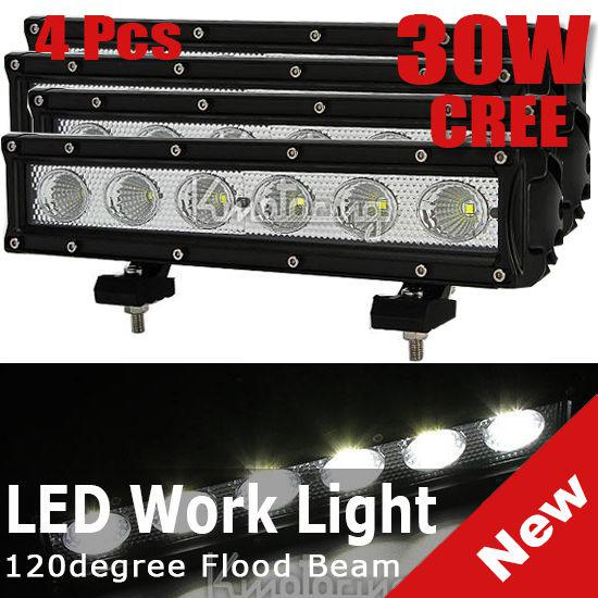 4pcs 30w cree led 10.5'' flood beam work offroad light car boat jeep atv cab 4x4