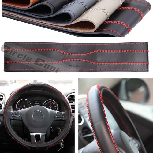 Fit hyundai kia subaru black/red stitch leather steering wrap wheel cover 43009