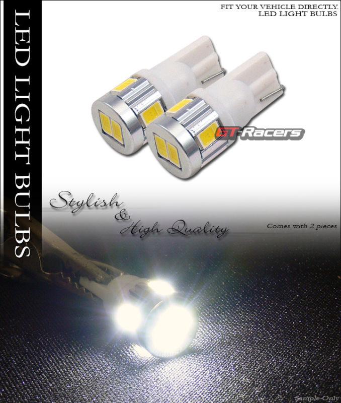 2x white t10 wedge base 6 5730 smd led parking/turn signal/tail light bulb pair