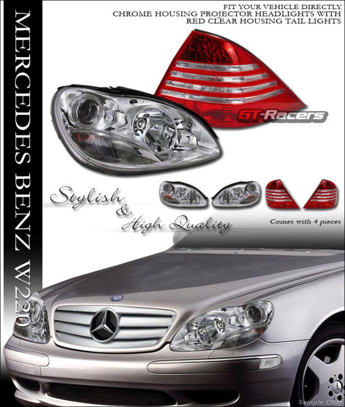 Chrome projector head lights w/depo tail lamps red 00-02 mercedes w220 s-class