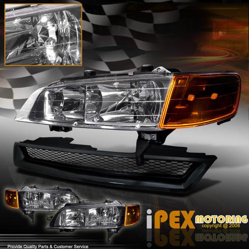 Free ship 94-97 honda accord black head light + jdm amber corner signal + grille