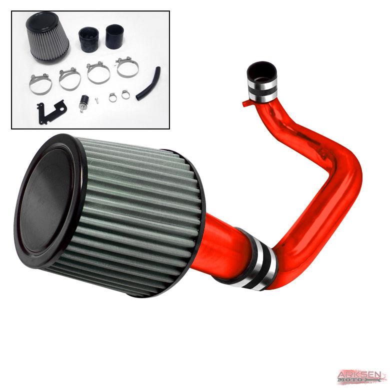 01-05 honda civic dx/lx jdm red cold air intake induction + filter system set