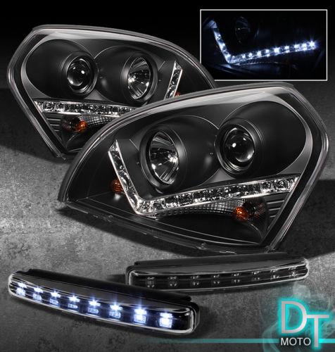 Fits 05-09 tucson drl led black projector head lights+led bumper fog lamps