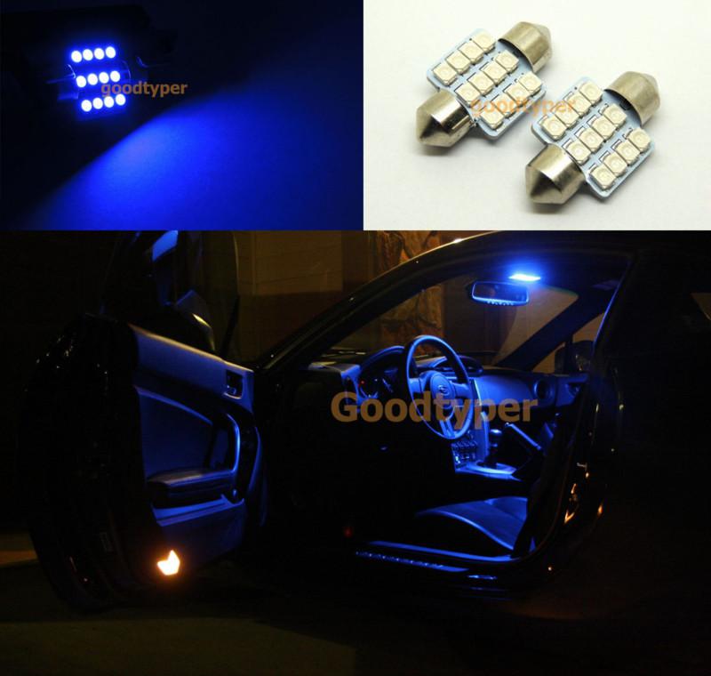 2x blue 12smd led light dome map super bright festoon bulb interior lamp 