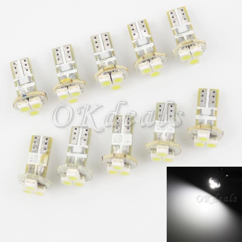 10pcs t5 12v  1w 80lm 3-1210 smd led white light car signal lamp bulbs 