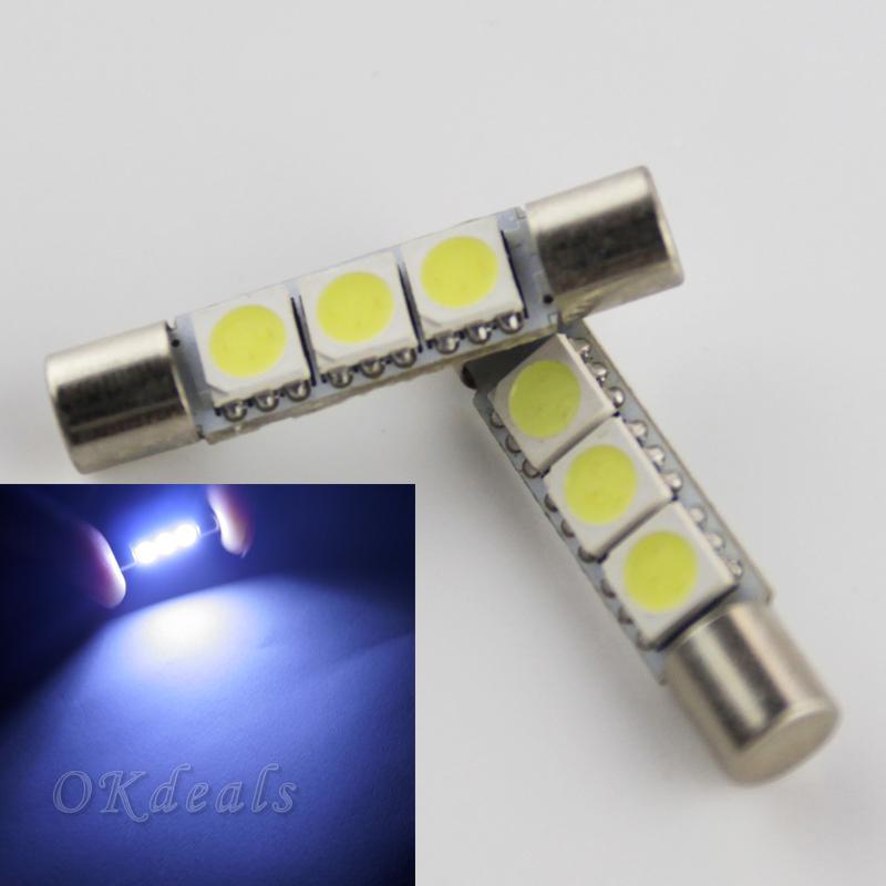 2x white 3-smd 6641 led bulbs for car vanity mirror lights sun visor lamp