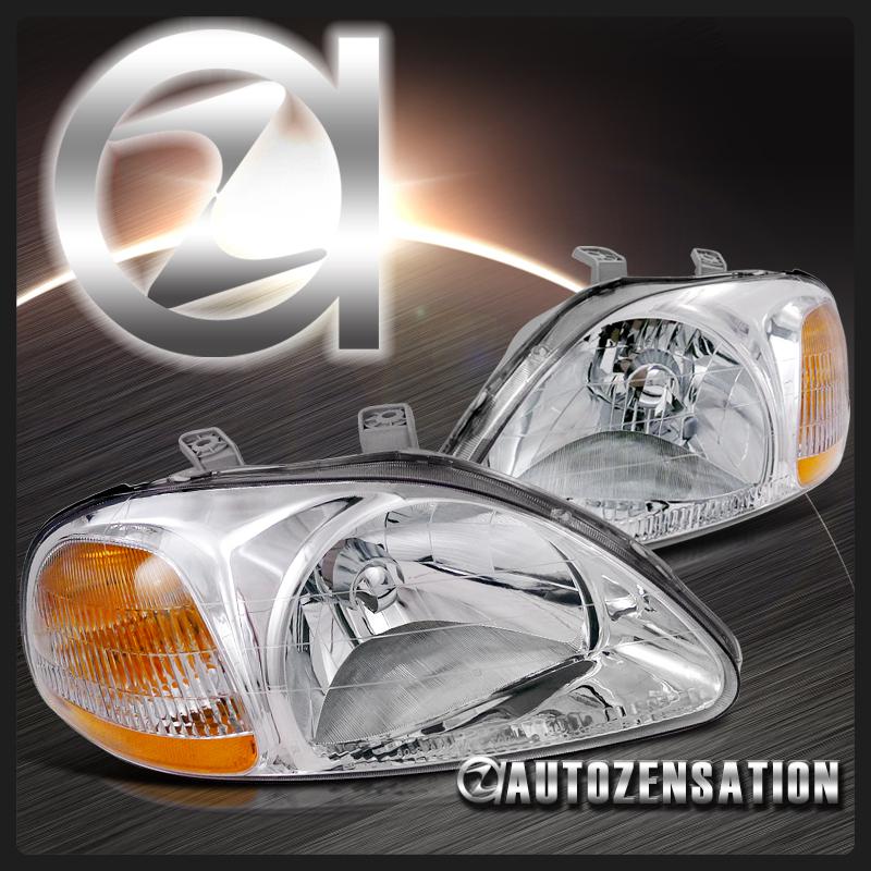 96-98 honda civic dx ex 2/3/4door crystal chrome clear headlights