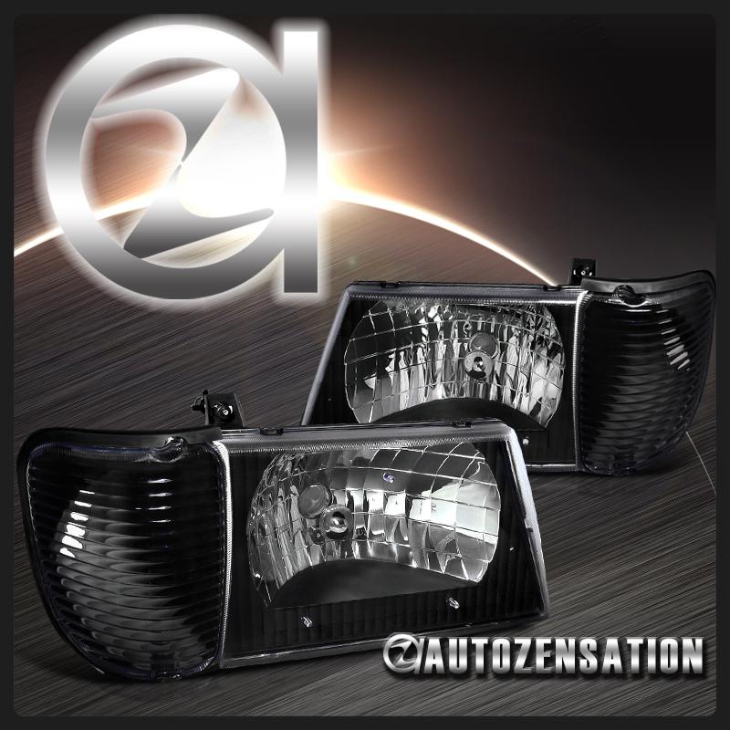 92-06 ford e150 e250 econoline black headlights+corner turn signal lights