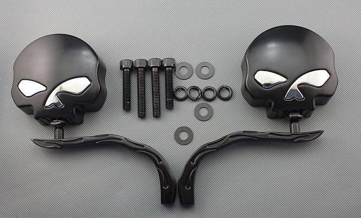 Black skull flame side mirrors for harley electra glide classic custom chopper