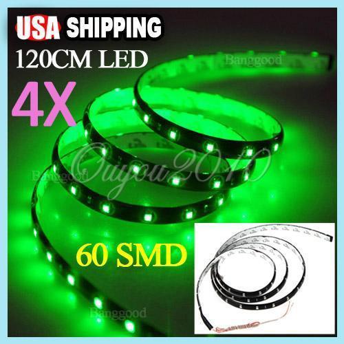 4x green 120cm 4ft 60 smd led flexible neon grill strip light lamp bulb 12v dc