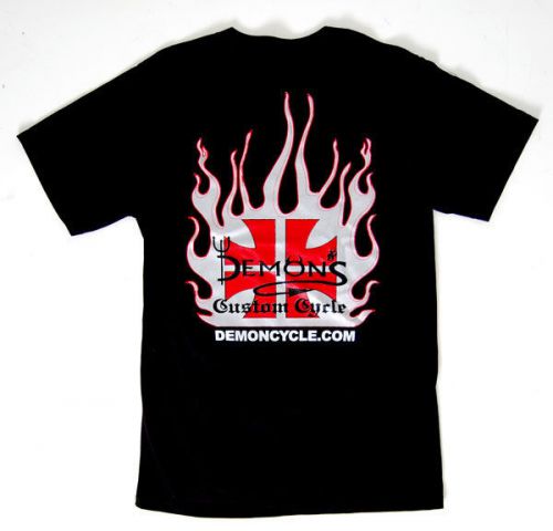 Demon&#039;s cycle t-shirt flamed maltese iron cross logo cutom chopper biker xxl