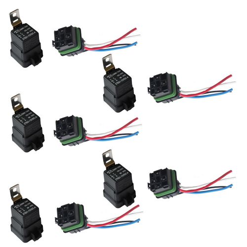 5 x car 12v 40a spst relay socket plug 4p 4 wire kit waterproof iron back wys