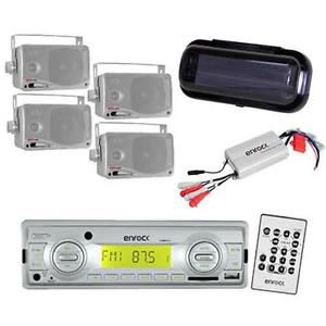 New ekmrs12 radio cd mp3 sd card input amp cover remote + 4 silver box speakers