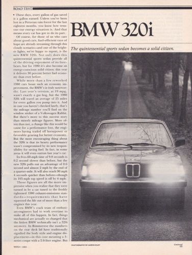 1980 bmw 320i road test data specs vintage original print article photo