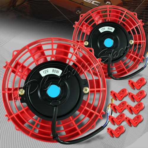 2x 7&#034; red electric slim push pull engine bay radiator cooling fan universal 5