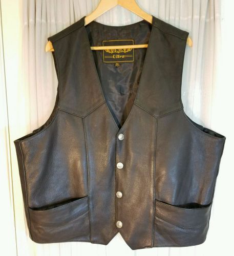 Unik ultra size 52 xxl black leather buffalo nickle button front motorcycle vest