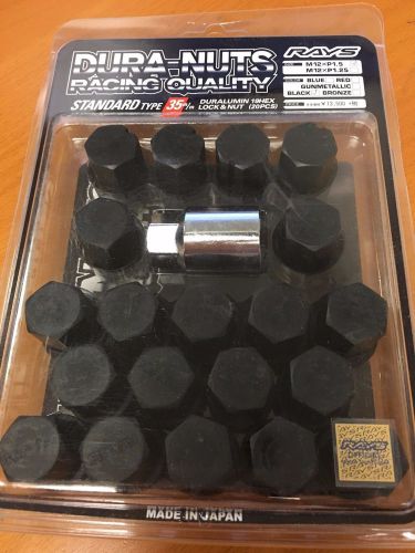 Rays w351215b dura nut standard type m12 x p 1.5 black (set of 20)