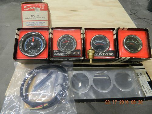 Vintage sun blue line gauge complete set. with mounting. all gauges are &#034;nos&#034;