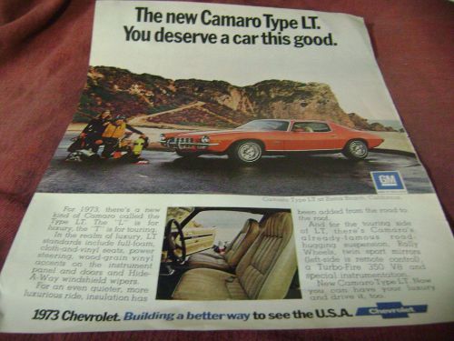 1973 chevrolet camaro 10.25 x13&#034; magazine ad /poster
