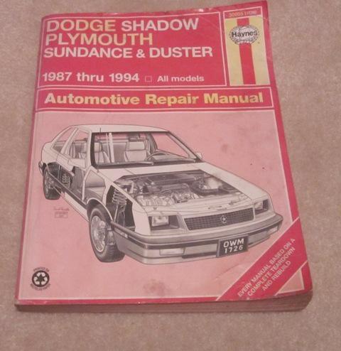 Dodge shadow plymouth sundance & duster repair manual 1987 thru 1994