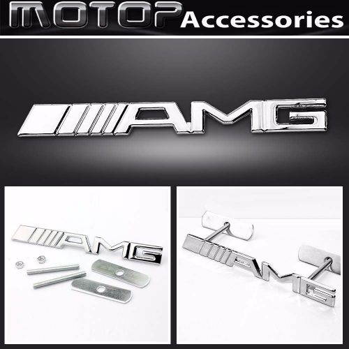 3d metal silver amg racing front hood grille badge emblem car decoration