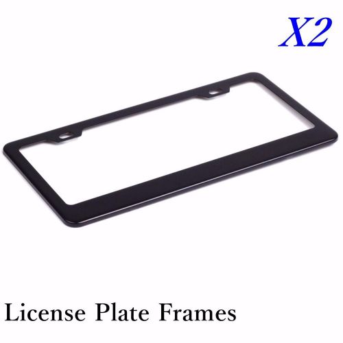 2x black stainless steel metal license plate frame + screw caps tag cover