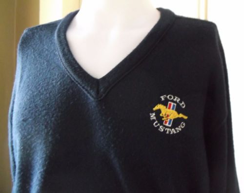 Rare vintage ford motorsport mustang embroidered patch logo vneck sweater mens l