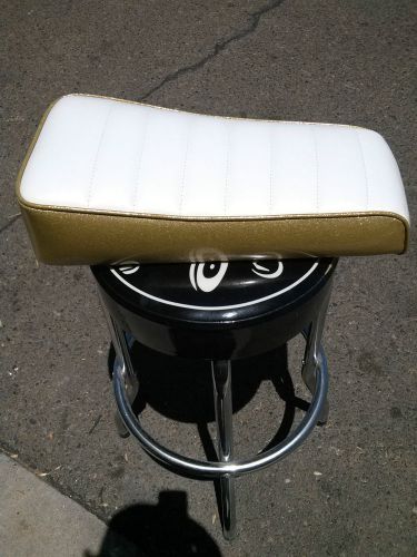 14x7  hand-crafted white w/gold metal flake mini bike seat.