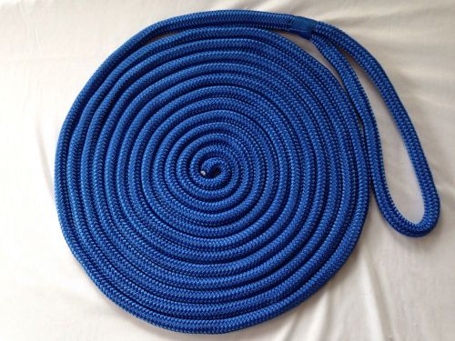 5/8&#034;x 25 feet blue double braid nylon rope dock line