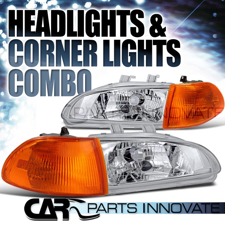 92-95 honda civic 4dr sedan crystal chrome headlights+amber corner lamps