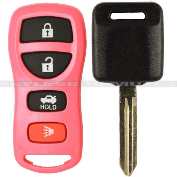 New pink nissan infiniti keyless remote + uncut transponder ignition key