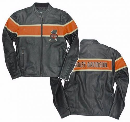 Harley davidson leather jacket orange white no. 1 race 98105-00vw women small