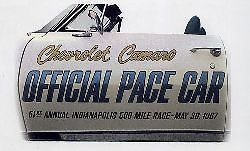 1967 chevrolet camaro pace car decals