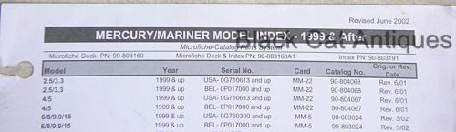 Mercury/mariner model index 1999 &amp; after microfiche catalog pts system june 2002