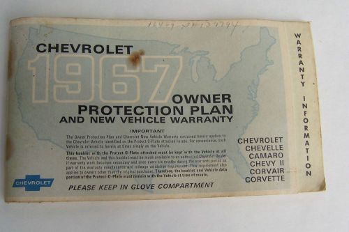 1967 chevrolet owners protection plan &amp; new vehicle warranty with metal plate