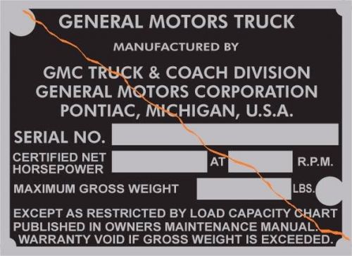 Gmc truck data plate serial number id tag vin