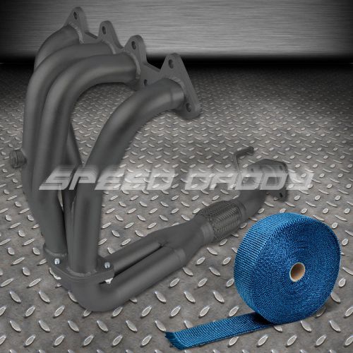 Fits 98-02 accord cg 2.3l f23 4-2-1 black exhaust manifold header+blue heat wrap