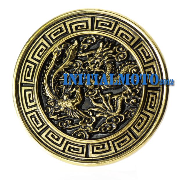 Chinese style golden tone metal dragon phoenix pattern emblem logo badge sticker