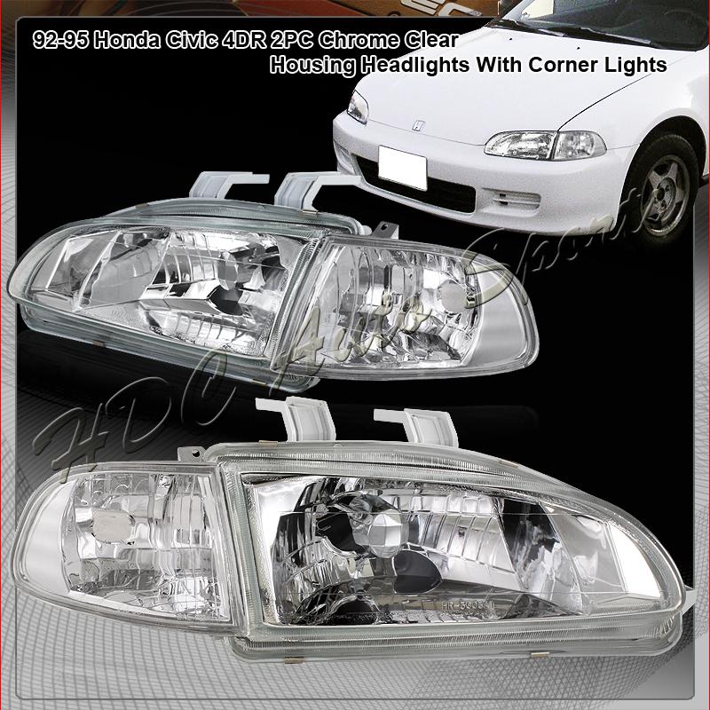 1992-1995 honda civic sedan chrome housing clear lens headlight+corner lights