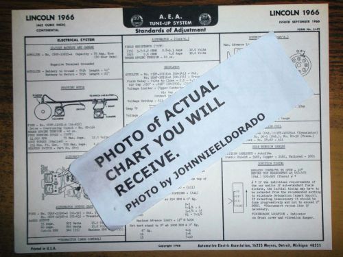 1966 lincoln eight series continental 462 ci v8 models aea tune up chart