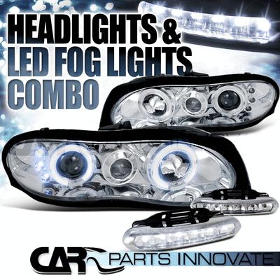 98-02 chevy camaro chrome dual halo projector headlights+6-led fog lamps