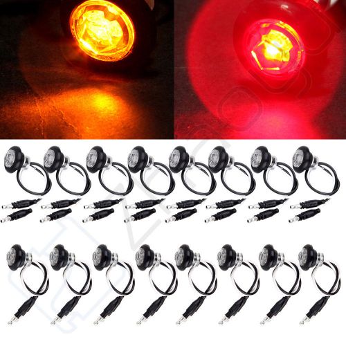 8 pairs mini 3/4&#034; round red/amber led clearance marker bullet lights clear lens