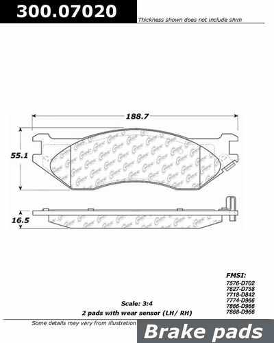 Centric 300.07020 brake pad or shoe, rear-premium semi-met pads w/shims