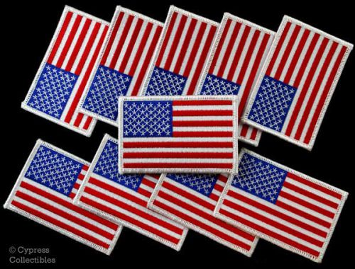 Lot of 10 white border american flag iron-on biker patch motorcycle us usa new