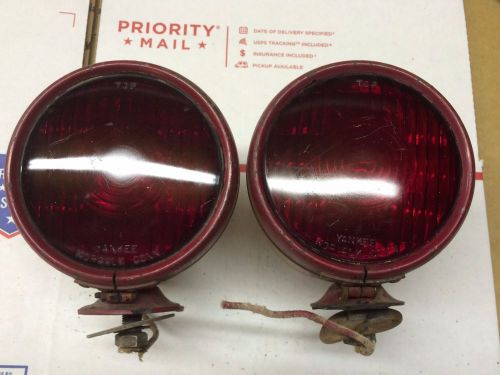 Rare! pair yankee vintage red glass lens turn lights lamps truck trailer signals