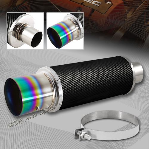 4&#034; rainbow burnt tip carbon fiber weld-on exhaust muffler 2.5&#034; inlet universal 3