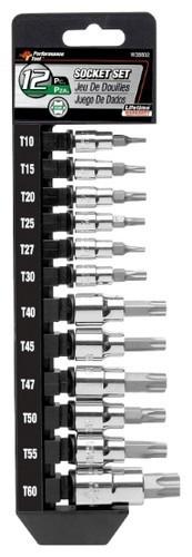 Performance tool 12 piece star bit socket set wilmar w38802