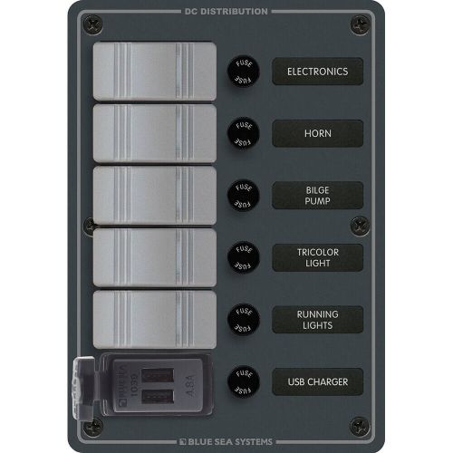 Blue sea 8121 - 5 position contura switch panel w/dual usb chargers - 12/24v ...