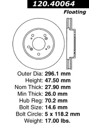 Centric 120.40064 front brake rotor/disc-premium rotor-preferred