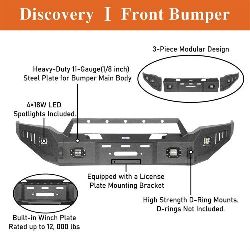 Hooke road full width steel front bumper w/ winch plate fit ford f-150 2018-2020